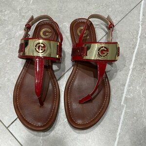 Guess red and gold sandals